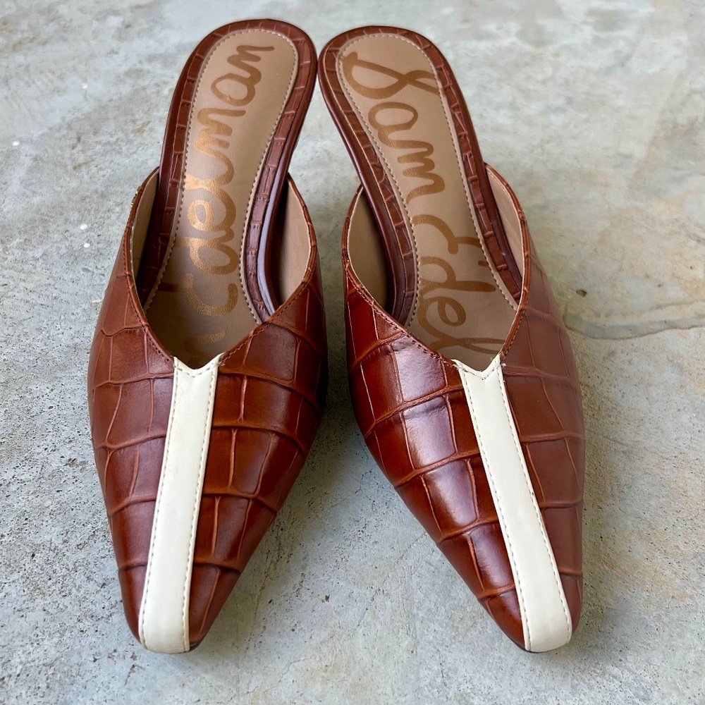 ✨ Sam Edelman “Tev” Pointed-Toe Leather Mule Pumps – Women’s 6
